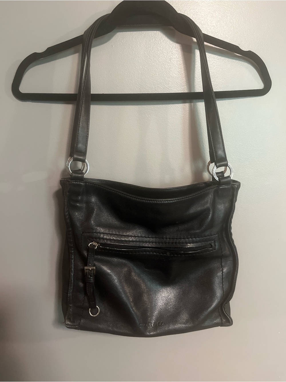 Stone & Co. Black Leather Shoulder Bag with Front Zip
